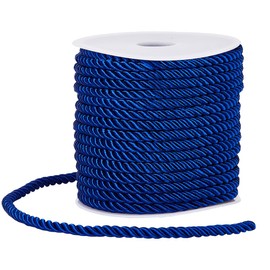SOFPLATE 20M/21.87 Yards Twisted Silk Rope Cord Braided Cording 5mm Dark Blue 3-Ply Twist Cording Trim Decorative Ropes Thread Graduation Honor Cord for Craft Handfasting Home Decor Upholstery Curtain