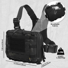 Tactical EDC Chest Bag 2L Utility Molle Chest Rig Pouch with CCW Compartment Adjustable Strap Outdoor (Dark Black)