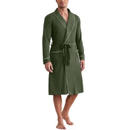 Ekouaer Mens Robes Lightweight Waffle Knit Kimono Bathrobe Long Sleeve Sleepwear Soft Knee Length Robe with Pockets