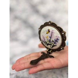 Leimandy Handheld Mirror Folding 6cm - Embroidered Portable Compact Travel Mirror for Women Valentine's Day | Christmas | Thanksgiving Day Gift L4 (Purple Lavender)