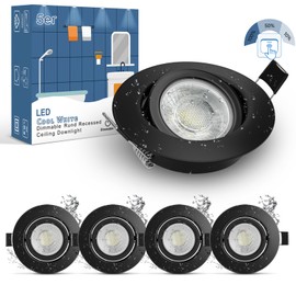 wowatt 5 x 7 W Recessed Spotlights, Black, 3 Levels, Dimmable, IP44, Bathroom Recessed Spotlights, Flat, 230 V Ceiling Spotlights, 700 lm, Cool White, 6000 K, Replaces 70 W Halogen Recessed Lights,