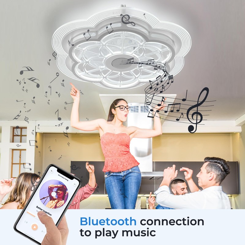 Ceiling Fan with Lights Remote Control, Enclosed flower light fan,