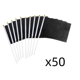 Pack of 50 Hand-Held Mini Flags Black 14 x 21 cm DIY Hand Waving Flags Black Flag with 30 cm Plastic Flagpole Holiday Parade Decoration