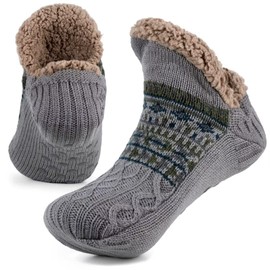 Mulor Slippers Socks Men & Women Fluffy Hut Socks Winter Warm Non-Slip Stopper Socks with Wool 1 Pair, 02 Grey