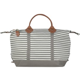 Tag&Crew Weekender Canvas Travel Duffle Signature Stripes Bag with Sturdy Leather Handles Metal Accessories Adjustable Removable Shoulder Strap Designed for Overnight Business Trips Vacations - Gray