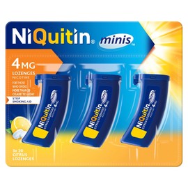 NiQuitin 4mg Minis Citrus Lozenges - Citrus Flavour (3 x Pack of 20 Minis Nicotine Lozenges) - Smoking Craving Relief in Just 3 Minutes* - On The Go Oral Stop Smoking Aid - Pocket Sized Containers