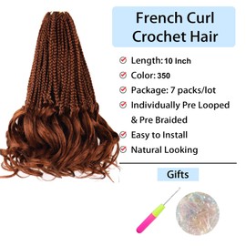 French Curl Braiding Hair 10Inch Color 350 French Curl Crochet Braids Ginger Crochet Hair for Women Short Crochet Braids French Curly Braiding Hair Goddess Box Braids Crochet Hair Extensions (7Packs)