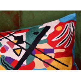 Kashmir Designs Lumbar Kandinsky Blue Abstract Pillow Cover Modern Throw Pillowcase Chair Cushion Contemporary Pillowsham Farmhouse Couch Hand Embroidered Wool Size 14x20