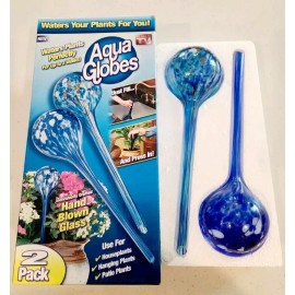 Aqua Water Globes 2 Pack Blue Hand Blown Glass, Waters Plants Up To 2 Weeks, 12"