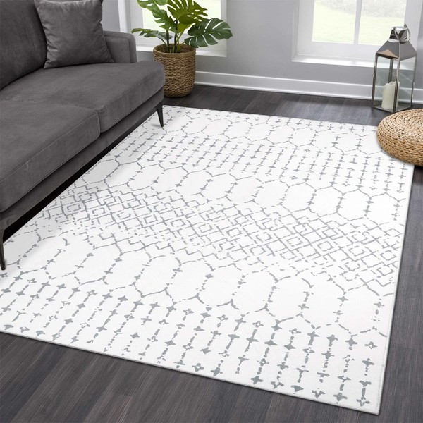 Seavish Moroccan Trellis Rug 4x6 White Geometric Rugs for Living