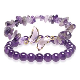 Artlunar Butterfly Bracelets Healing Bracelet Charm Jewelry Gift with Beaded Bracelets Purple Bracelet for Women (Purple)