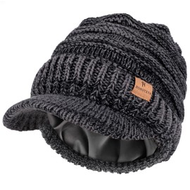 HONGTEYA Satin Lined Winter Beanies Hats for Men Women Knit Beanie Winter Hat Black (US, Alpha, One Size, Dark Grey)