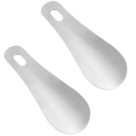 Auvotuis 2Pcs Stainless Steel Shoe Horn, 4 Inch (10cm) Silver Metal Shoe Helper Stick Small Handled Pocket ShoeHorn for Men, Women, Seniors, Kids