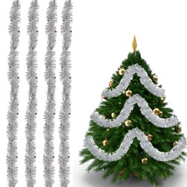 HONGECB 2 m Metallic Tinsel Garlands, Christmas Tinsel Garland, Shiny Christmas Tinsel Garland, Tinsel Garland, Christmas Tree Decoration for Christmas Party Decoration, Pack of 4, Silver