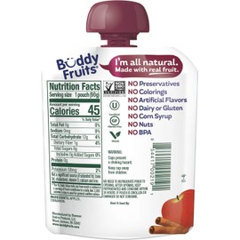 Buddy Fruits Snacks To Go Cinnamon Unsweetened Applesauce 3.2oz Pouch (18pk) Gluten-Nut-Dairy-Preservatives-BPA Free, Non GMO, Kosher