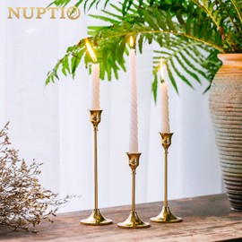 Candlestick Holders Taper Candle Holders, Set of 3 Candle Stick Holders Set, Brass Gold Candlestick Holder Set, Vintage Modern Decorative Centerpiece for Table Mantel Wedding Housewarming Gift