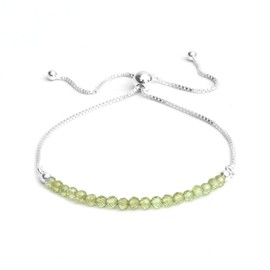 GemInspire Birthstone Beaded Bracelet Green Peridot Bracelets for Women August Birthstone Bolo Beads Bracelet 925 Sterling Silver Plated (6-9 inch Adjustable Length)