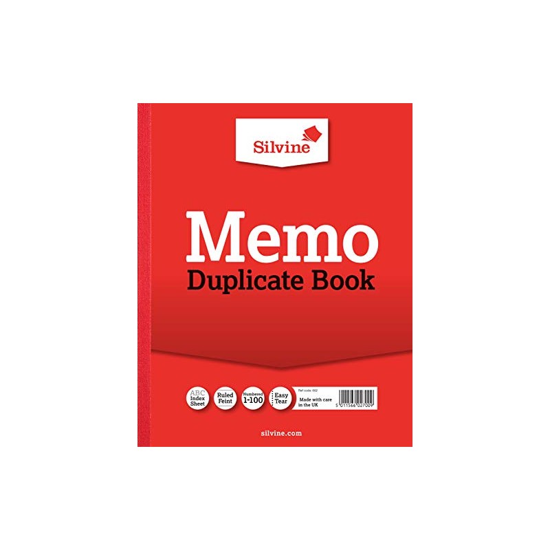 Silvine Duplicate Memo Book - Numbered 1-100 with index sheet