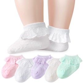 Baby Girl Lace Socks Newborn Ruffle Socks 5 Pack Cute Infant Princess Dress Frilly Socks (B-Assorted colors, 3-6 Months)