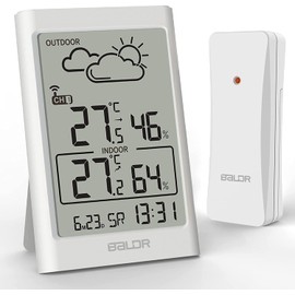 BALDR Wireless Weather Station with Outdoor Sensor, Thermometer Hygrometer Digital Indoor Thermo-Hygrometer Digital Humidity Meter with LCD Screen for Bedroom, Office, Living Room (White)