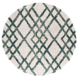 SAFAVIEH Berber Shag Collection 6'7" Round Ivory/Green BER214C Moroccan Non-Shedding Entryway Foyer Living Room Bedroom Kitchen 1.2-inch Thick Area Rug