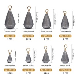 25 Pcs Fishing Weights Mixed Fishing Sinkers & Weights 30g 20g15g 10g 7g 5g 3g 2g Angler Tackle Accessory Fishing Weights Tear Drop Style Sinkers for Saltwater, Freshwater, River