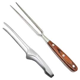 KXLCGYK Carving Forks and Tongs Set of 2 Stainless Steel Camping Barbecue Tongs and Forks Set Meat Fork Meat Fork Kitchen Outdoor Yakiniku Pasta Fry Cooking Tongs BBQ