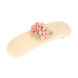 1928 Jewelry Women's Ivory Color With Pink Porcelain Cluster Flowers Small Hair Barrette, (1 Pcs)