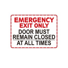 Emergency Exit Only Signs Sticker，Self Adhesive UV, Weather, Scratch, Water & Fade Resistant Door Must Remain Closed At All Times sign for Business, Schools, Offices, Storage Rooms, Hospitals