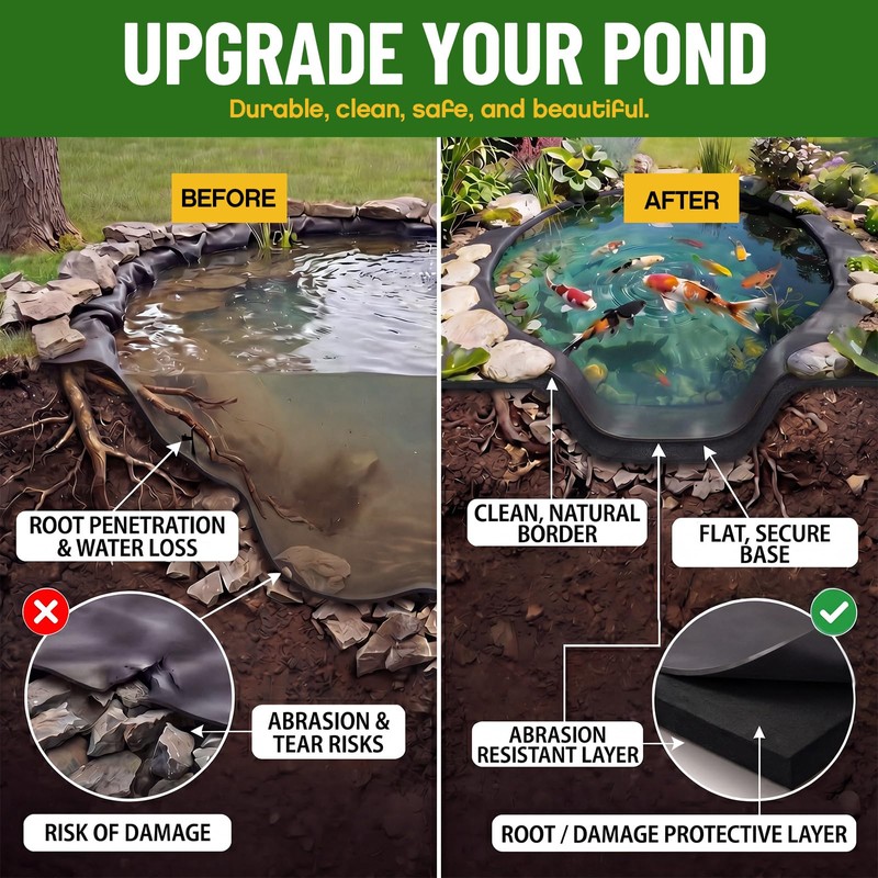 15 x 15 ft Pond Liner Underlayment with 10 U-pins,
