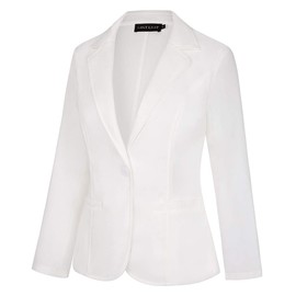 MINTLIMIT Women Business Casual Notched Lapel Pockets Work Office Blazer Jacket Suit White L