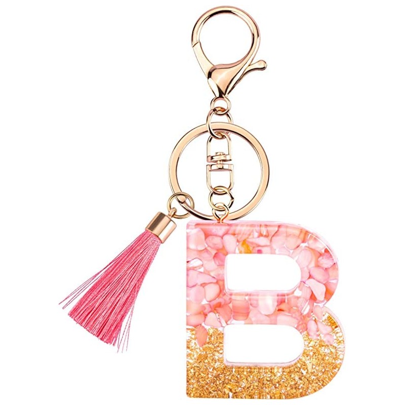 Rohans Pink and Gold Resin Alphabet Initial Letter Keychain, Bag
