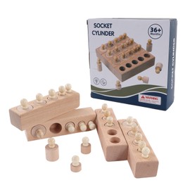 Cylinder Socket Toy Beech Wood Educational Knobbed Cylinders Blocks for Early Childhood Education