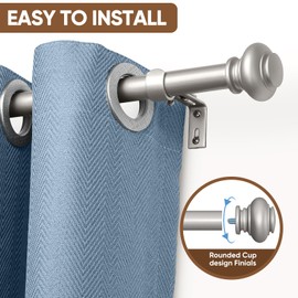 SIMEWIN Silver Curtain Rods for Windows 66 to 120 Inches Adjustable Decorative 1 Inch Diameter Single Window Curtain Rod Set with Classic Finials, Silver Finishing