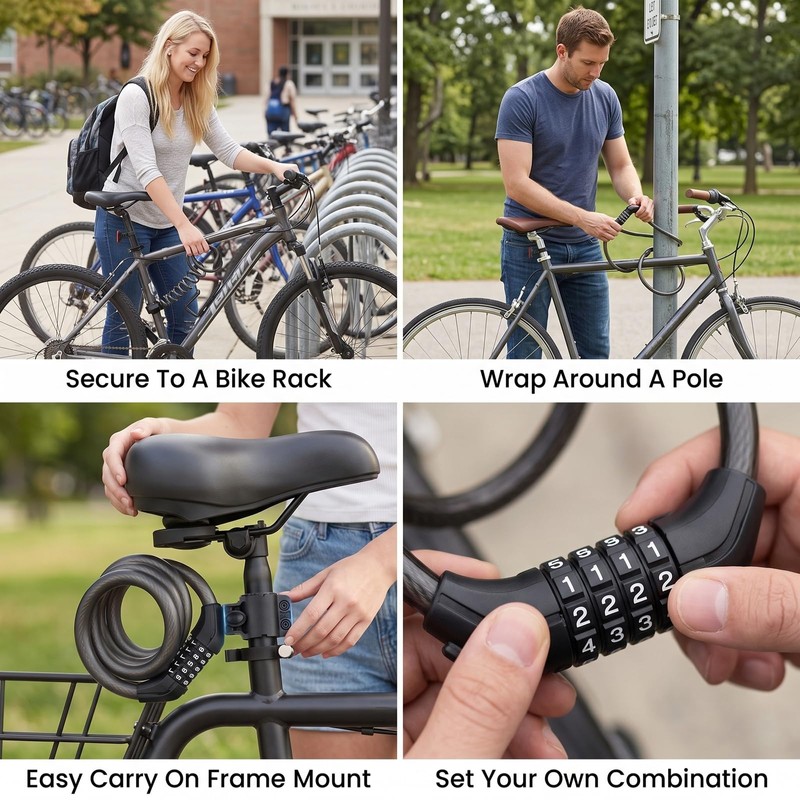 1Pcs Combination Bike Lock Cable, Heavy Duty Anti Theft Bike,