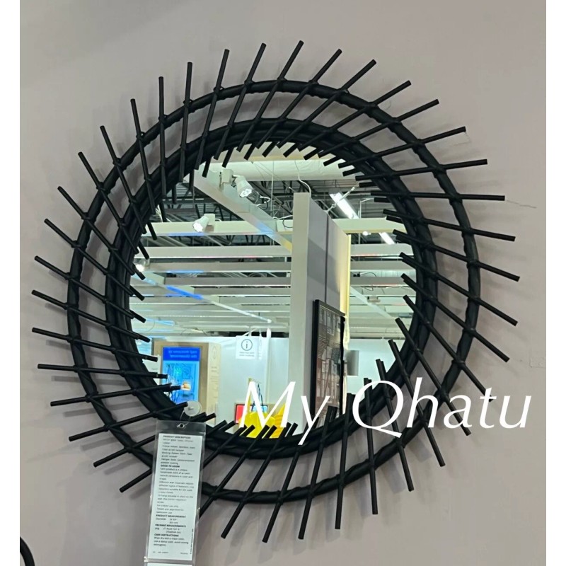 IKEA AUSTBO Mirror Black 24 3/4" Round Bamboo New