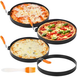 Tioncy 4 Packs Large Omelette Rings for Griddle 8 Inch Stainless Steel Nonstick Pancake Molds Round Omelet Egg Ring Maker with Silicone Handle Grill and Oil Brush for Frying Egg Omelette Muffins