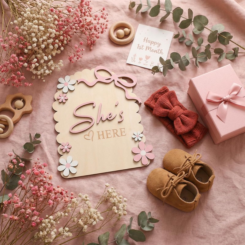 Baby Announcement Sign, Wooden Hello World Newborn Welcome Sign
