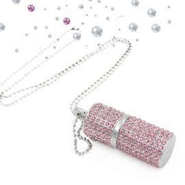 WooTeck 128GB USB 3.0 Flash Drive,Bling Rhinestone Diamond Crystal Glitter Lipstick Case Shining Jewelry with Necklace,Pink