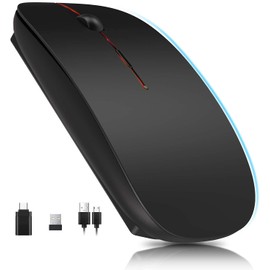 YOMYM Mouse Ratón óptico Inalámbrico Recargable 2.4 G, Silencioso Click con Receptor USB y Tipo-c Adaptador 3 Ajustable dpi Ratón para Computadora, Ideal para Ordenadores portátiles, PCs, Negro