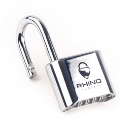 Rhino Lock Secure Lock - Combination Padlock - Chrome 4 Digit Combination Lock for Gym, School & Work Lockers; Suitable for Outdoor Use with Fences, Hasps, Sheds & Toolboxes (UK Brand)