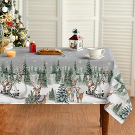 Artoid Mode Snowflakes Trees Snowman Deer Christmas Table Cloth, Rectangular 140x220 cm Xmas Table Cover Protector For Party Home Table Decorations