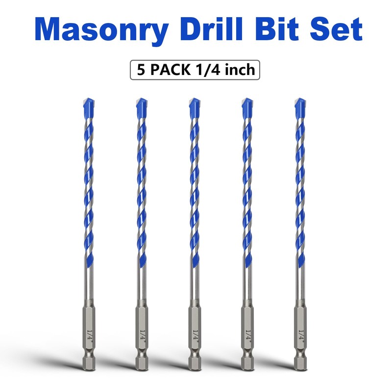 5 Pack 1/4 inch Masonry Drill Bit Set,Concrete Drill Bit