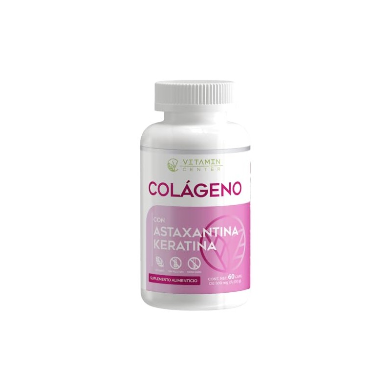 Colágeno con Astaxantina y Keratina con 60 capsulas de 500mg