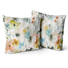Snylcce Brown Cream Grey Teal Floral Throw Pillow Covers Watercolor Flower Couch Cushion Cases 18x18 Inch Set of 2 Farmhouse Home Decor for Room Bedroom Bed Cushion Outdoor 45x45 cm