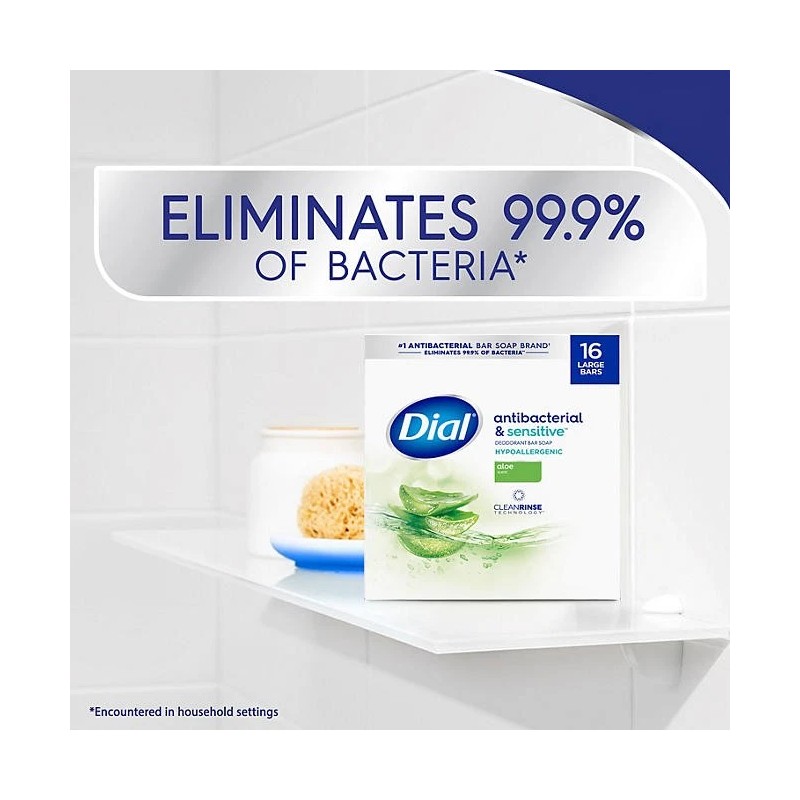 Dial Antibacterial Bar Soap, Aloe Scent, 4 oz., 16 pk.