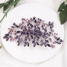 Teyglen Vintage Purple Rhinestone Headpiece Bridal Crystal Wedding Hair Comb Handmde Violet Hair Piece for Bride Hair Accessories for Women Headdress(Purple)