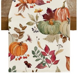 RABUSOFA Fall Table Runner 13x72 Inch,Pumpkin Autumn Decor Thanksgiving Kitchen Dining Table Decortaions Eucalyptus Leaves for Home Indoor(1-72)