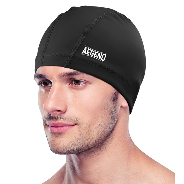 Aegend Fabric Swim Cap, Silicone Waterproof Layer - Breathable Cloth