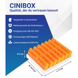 CINIBOX VIDA 7 – Tablettenbox 7 Tage – Melonengelb – Pillendose & Medikamentenbox mit jeweils 7 Fächern – leicht zu öffnen & sicher verschlossen – BPA-frei & lebensmittelecht – Made in DE